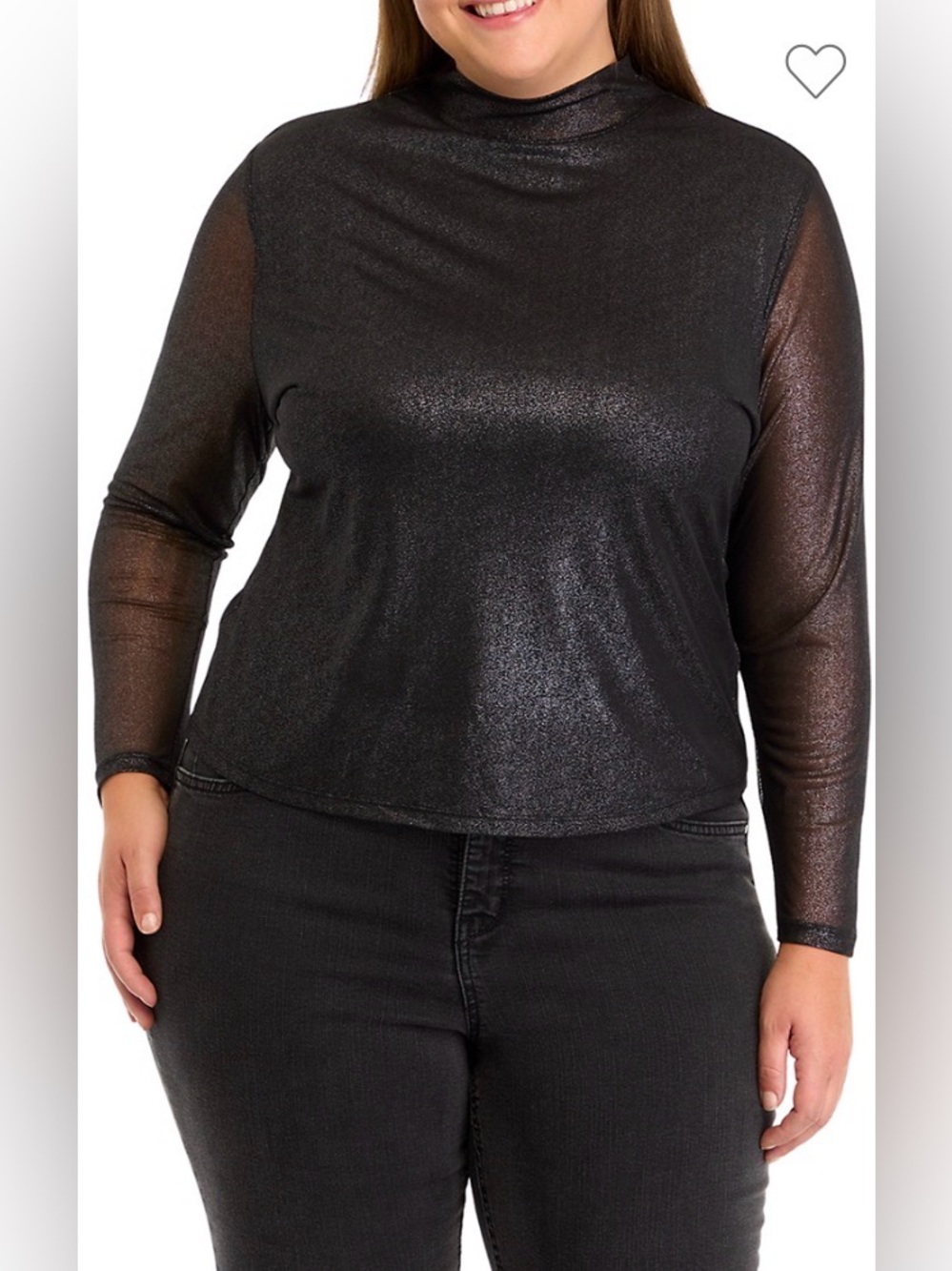 Plus Size Mesh Mock Neck Knit Foil Top
